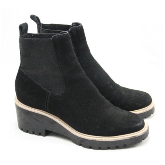DOLCE VITA Haddie Suede Wedge/Heeled Pull-on Almond Toe Chelsea Boot Black 9.5 - Picture 1 of 10